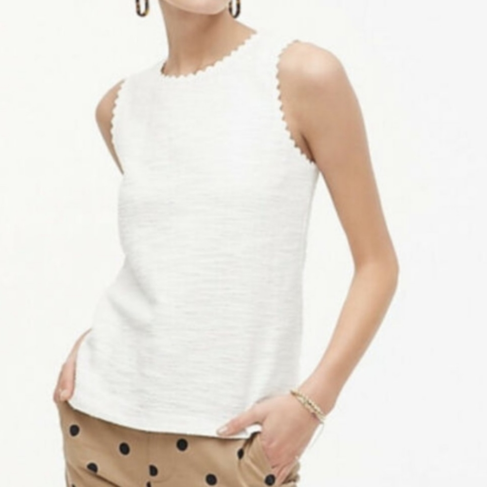 J. Crew White Scalloped Tank Top